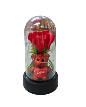CUPULA DE ROSA Y OSITO CON LUZ