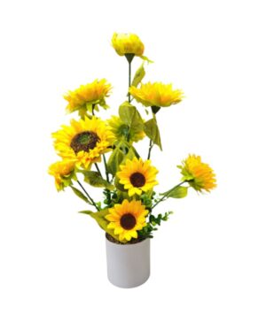PLANTA DE GIRASOL CON BASE BLANCA 60 CM