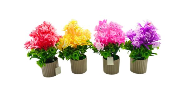 PLANTA CON FLORES MACETA GRIS