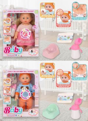 MUÑECA CON SONIDO Y ACCESORIOS CON FUNCIONES (LAGRIMAS Y PEE)