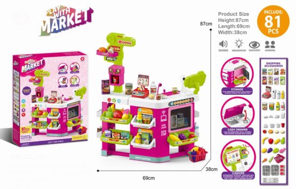 SUPERMERCADO CON LUZ, SONIDO Y ACCESORIOS INCLUYE CAJA REGISTRADORA