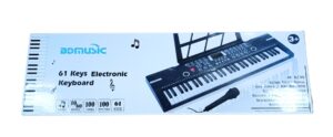 TECLADO ELECTRÓNICO, 61 TECLAS CON RADIO, PANTALLA LED, CABLE USB, CARGADOR, COLOR NEGRO