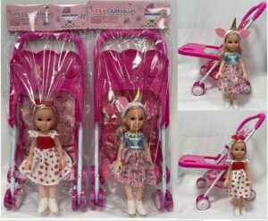 COCHECITO DE BEBÉ DE METAL Y MUÑECA DE 14"