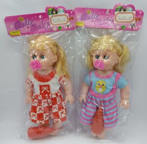 CHUPETE PARA NIÑA DE 16" CON CHUPETE Y BIBERÓN 2 COLORES SURTIDOS