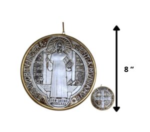 COLGANTE MEDALLA SAN BENITO 8" DOBLE CARA PLATEADO