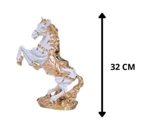 CABALLO DE POLIRESINA BLANCO CON DORADO 32 CM